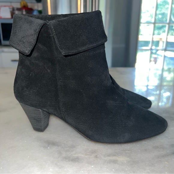 Free People Adella Low Heel Slouch Boots Booties-Black Suede-Size 37 (US 7) - Picture 3 of 10